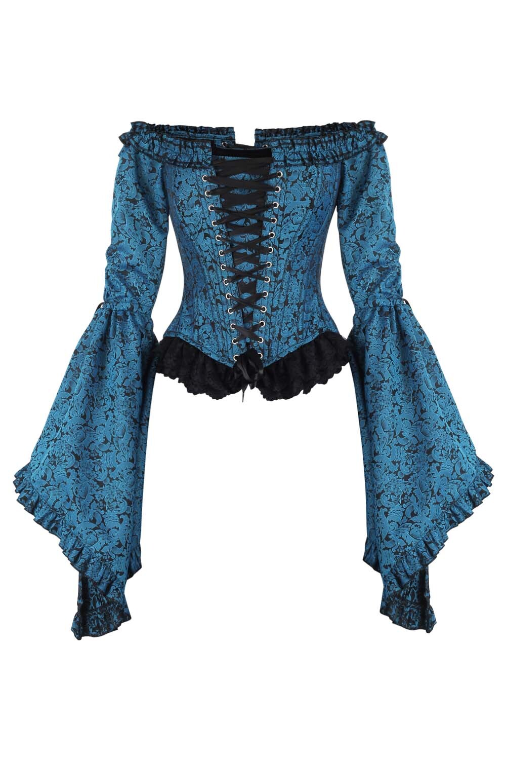 Midnight Turquoise Yumiko Overbust Corset with Bell Sleeves