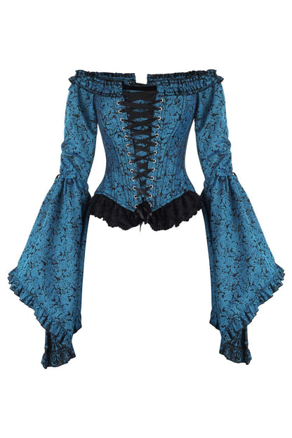 Midnight Turquoise Yumiko Overbust Corset with Bell Sleeves