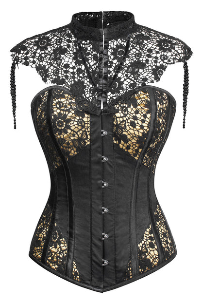 Black and Gold Cindel Satin with Lace Overbust Gothic Corset