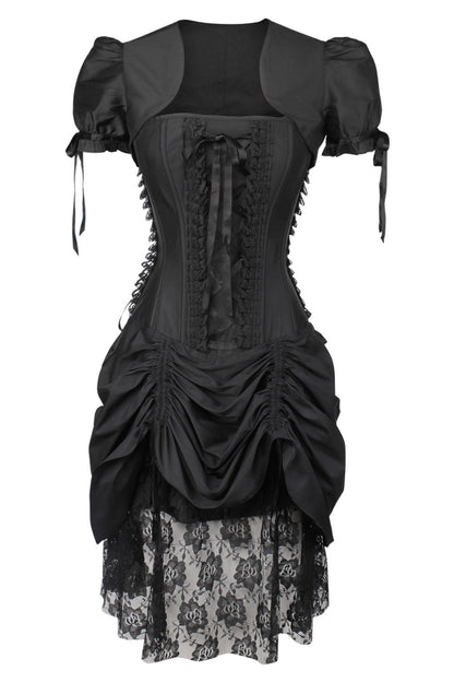 Midnight Black Leroy Steel Boned Corset Dress with Bolero
