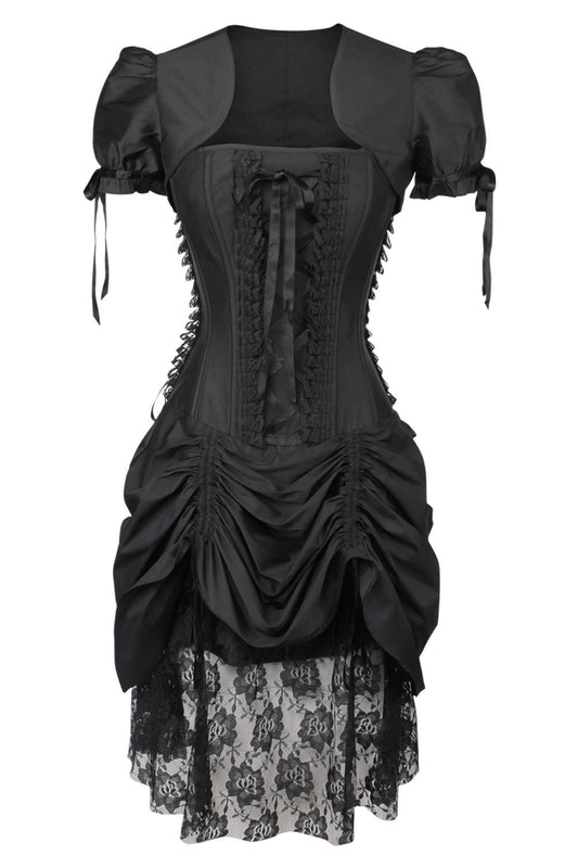 Midnight Black Leroy Steel Boned Corset Dress with Bolero