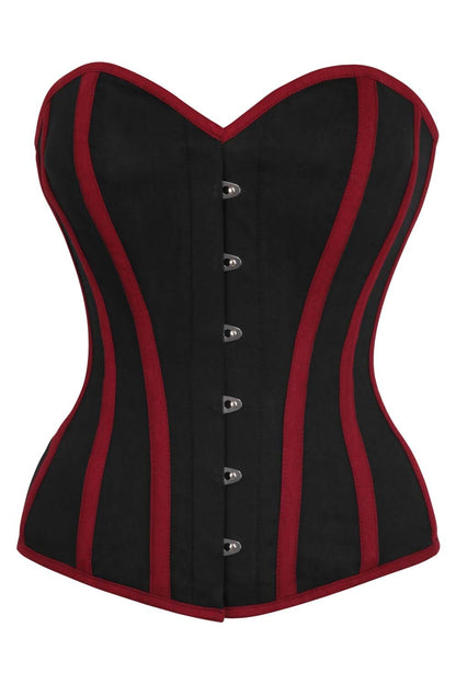 Midnight Black Burgundy Trim Laquita Overbust Cotton Corset