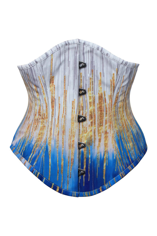 Celestial Blue Gold Abstract Drip Underbust Corset