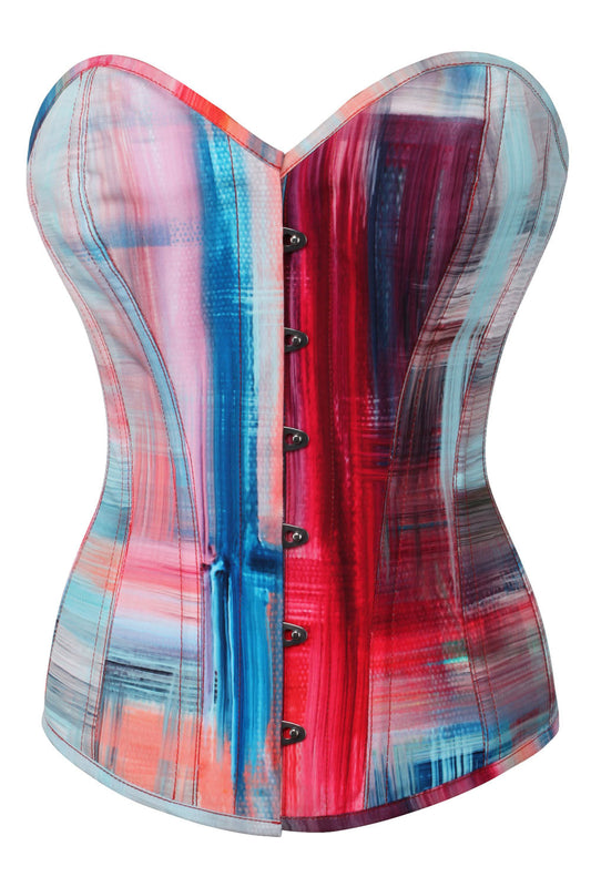 Crimson Azure Abstract Brushstroke Overbust Corset