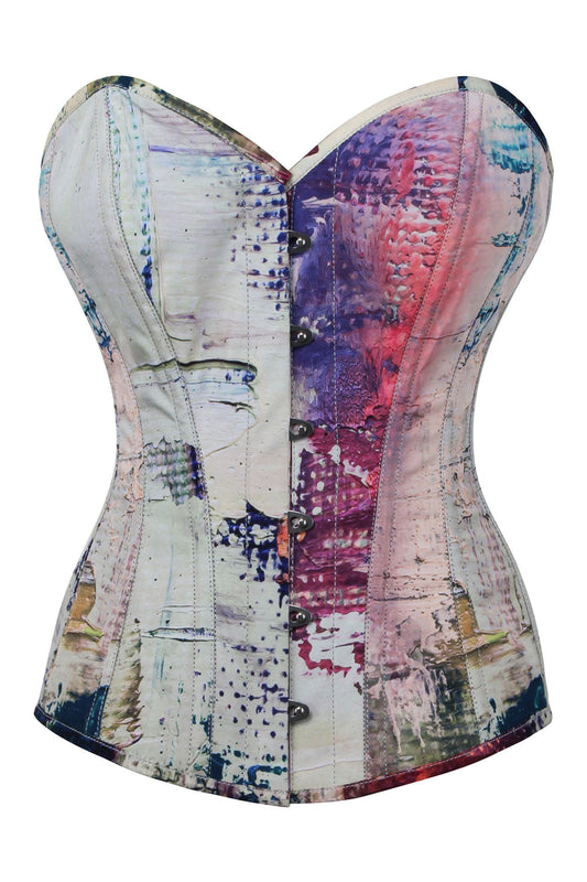 Abstract Patchwork Digital Print Overbust Steel Boned Corset