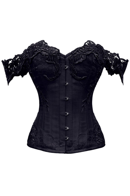 Midnight Black Victorian Lace Cap Sleeve Overbust Corset