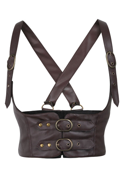 Cyndi Brown Faux Leather Harness Underbust Corset