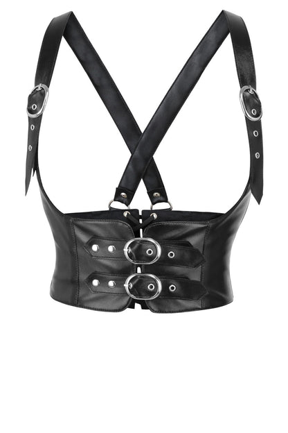 Midnight Black Cyndi Faux Leather Harness Underbust Corset