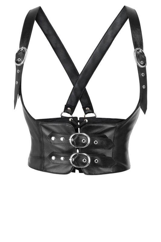 Midnight Black Cyndi Faux Leather Harness Underbust Corset