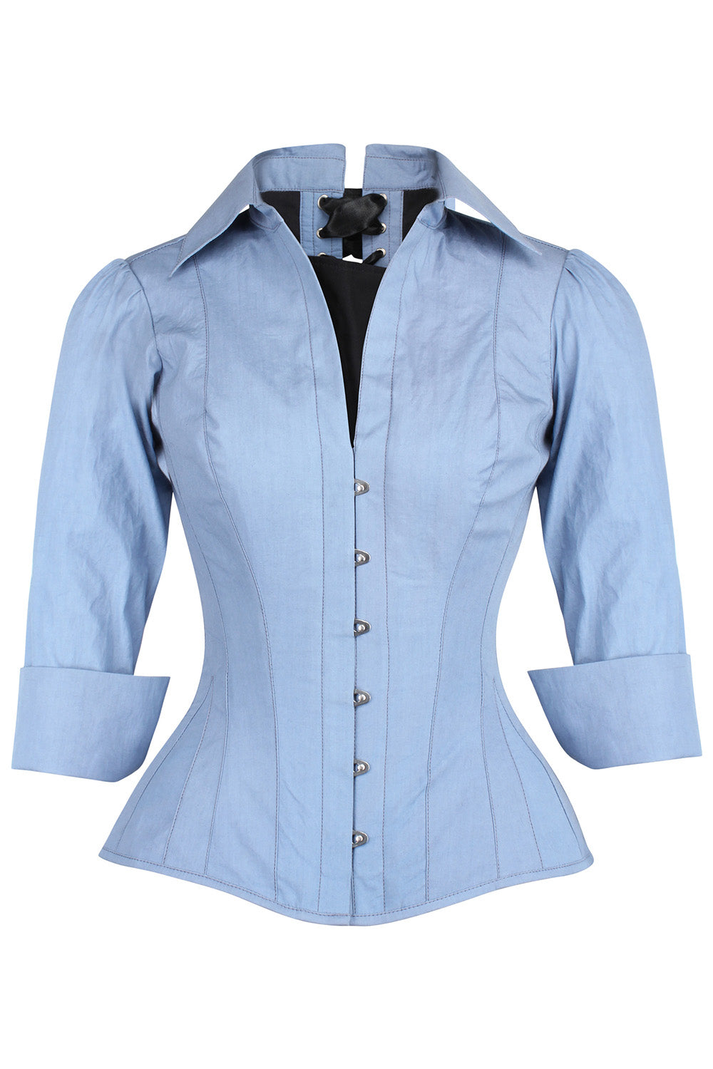 Powder Blue Curtisa Overbust Cotton Corset Shirt
