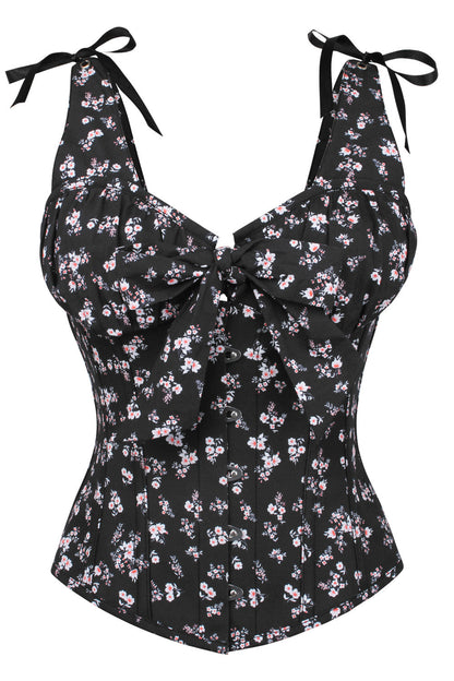 Black Darnisha Floral Digital Printed Overbust Corset