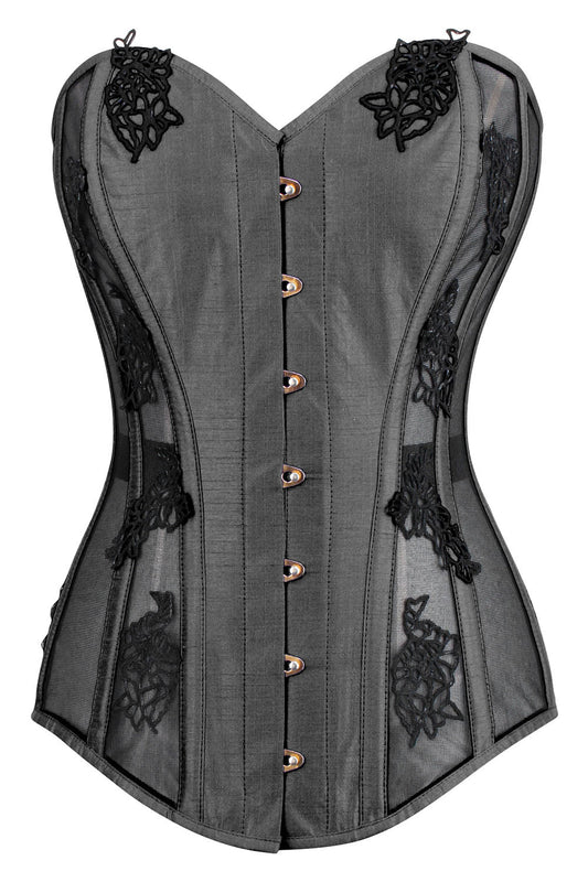 Charcoal Valerie Overbust Corset with Black Lace and Mesh Panels