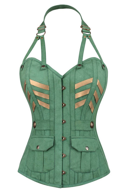 Emerald Green Davisha Military Cotton Overbust Corset