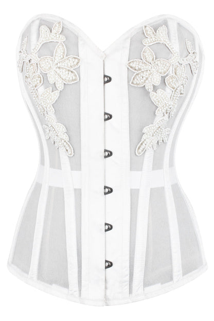 Laquita White Mesh with Lace Applique Overbust Corset