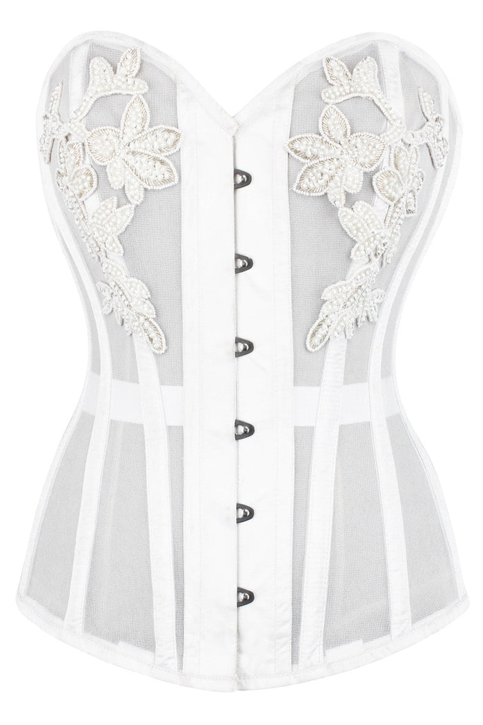 Laquita White Mesh with Lace Applique Overbust Corset