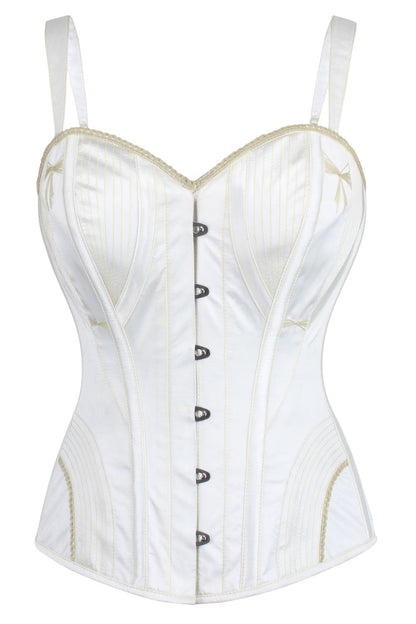 White Pearline Embroidered Overbust Corset with Shoulder Straps