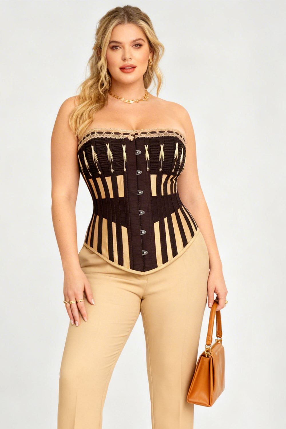 Brown & Gold Striped Joylin Overbust Corset
