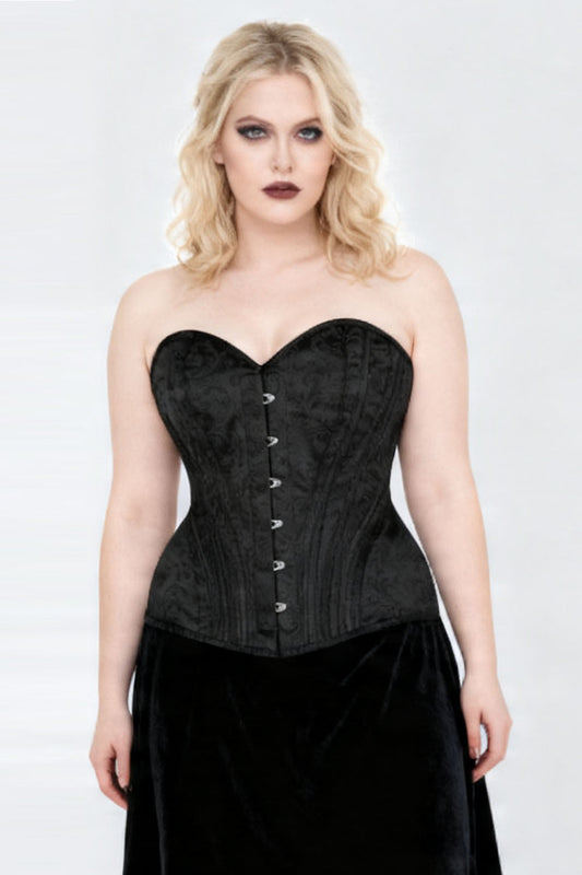 Novalee Black Brocade Overbust Steel Boned Corset