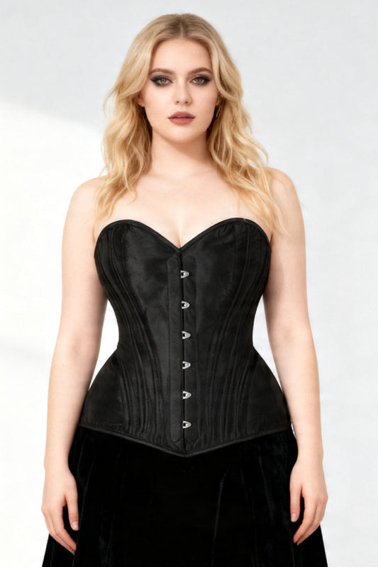 Novalee Midnight Black Gothic Taffeta Overbust Corset