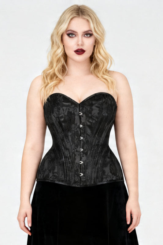 Novalee Midnight Black Satin with Lace Overlay Overbust Corset