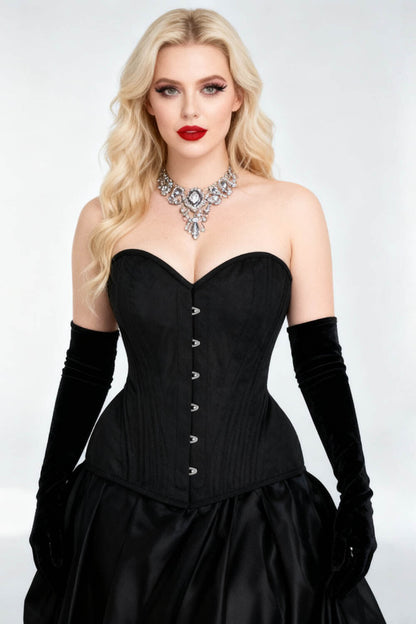 Midnight Black Novalee Overbust Cotton Steel Boned Corset