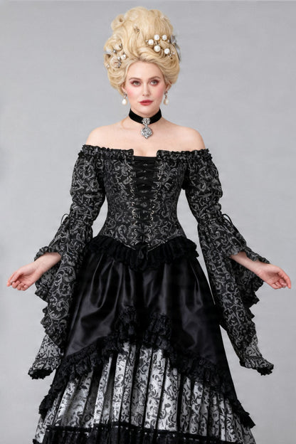 Silver Yumiko Rococo Overbust Off Shoulder Corset