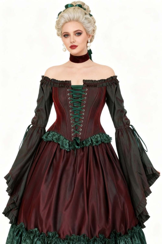 Burgundy Emerald Yumiko Rococo Overbust Off Shoulder Corset