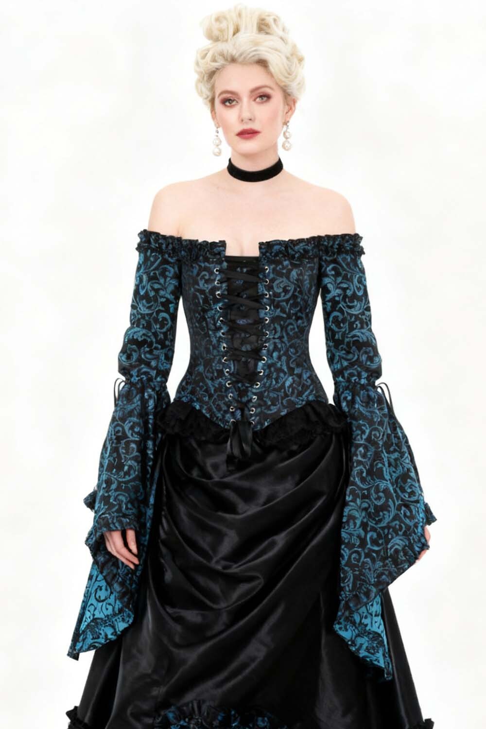 Turquoise Yumiko Rococo Overbust Off Shoulder Corset