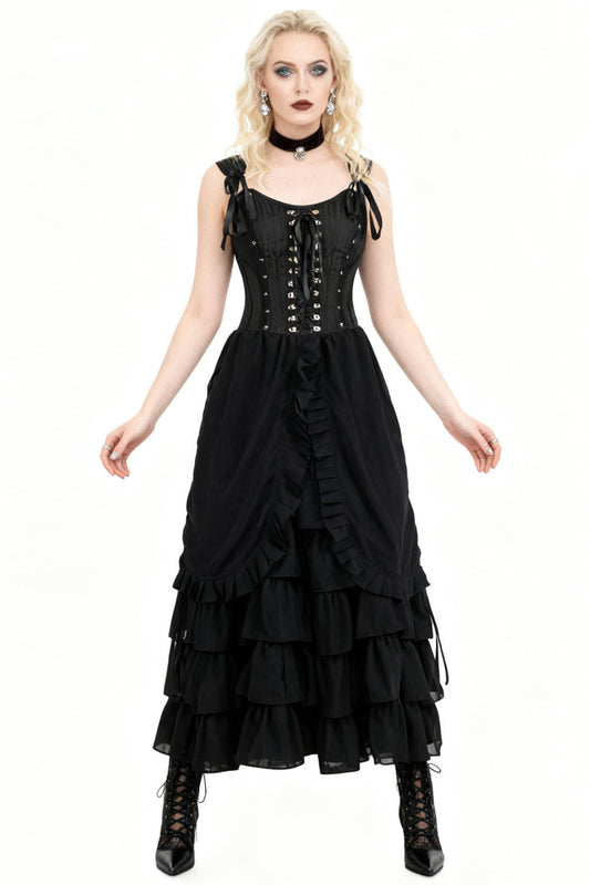 Midnight Black Leianne Victorian Gothic Corset Dress