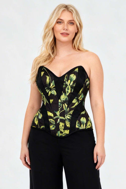 Botanical Black Green Ronae Overbust Corset