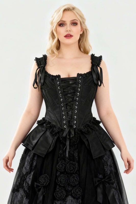 Midnight Black Lakiesha Overbust Corset with Shoulder Straps