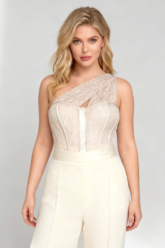 Champagne Zelene Overbust Lace Overlay Corset