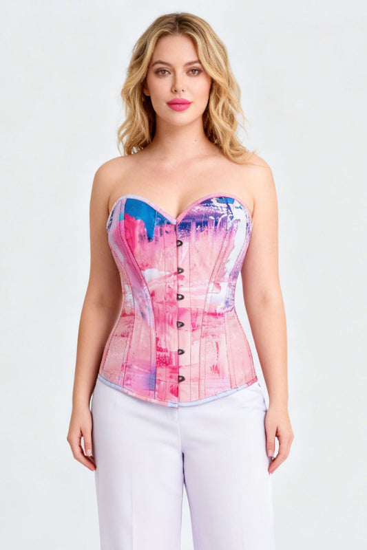 Pink Watercolor Laquita Overbust Digital Printed Corset