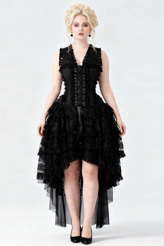 Black Anastasia Rococo Corset Dress with High-Low Skirt