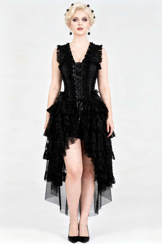 Midnight Black Anastasia Rococo Steel Boned Corset Dress