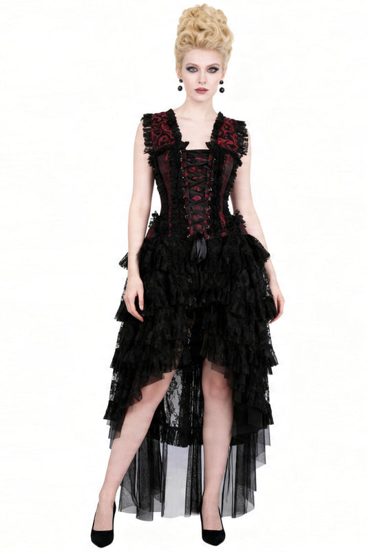 Crimson Anastasia Rococo Corset Dress with High-Low Skirt