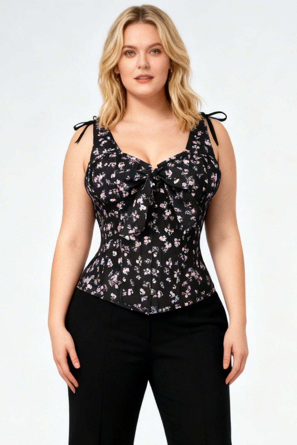 Black Darnisha Floral Digital Printed Overbust Corset