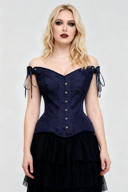Navy Holliann Off-Shoulder Overbust Corset