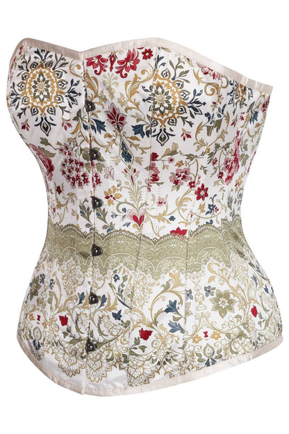 Raevyn Ivory Floral Overbust Steel Boned Corset