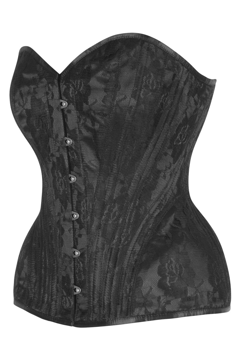 Novalee Midnight Black Satin with Lace Overlay Overbust Corset