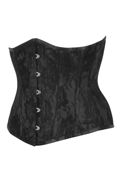 Yasmine Midnight Black Satin with Lace Overlay Underbust Corset