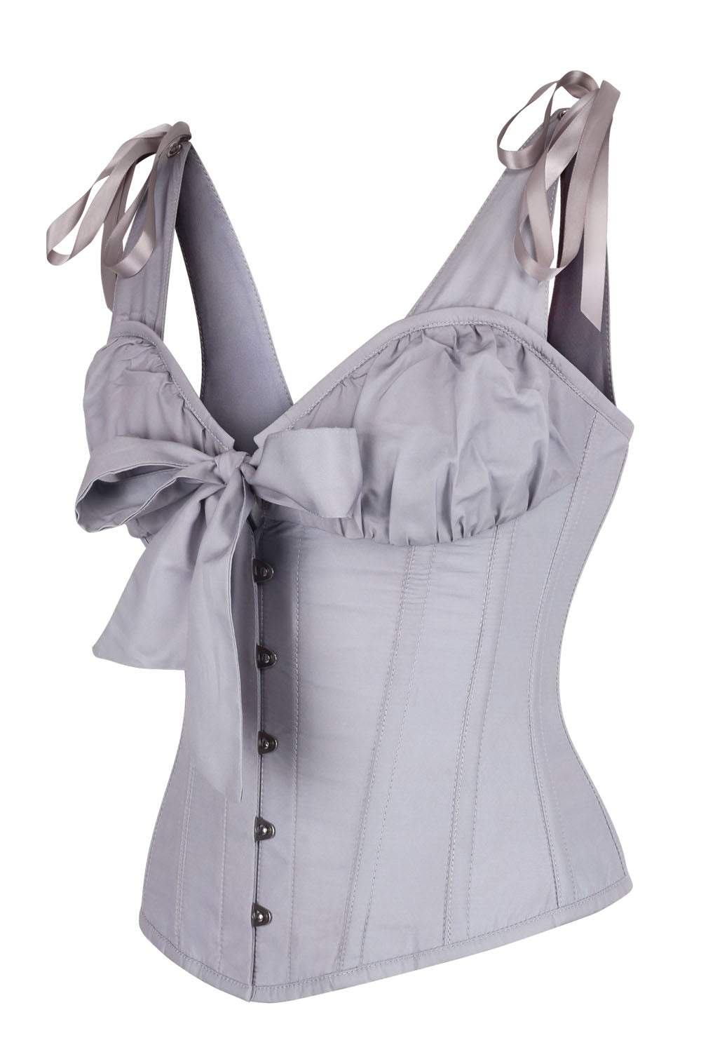 Darnisha Grey Overbust Corset with Bow Detail and Shoulder Straps