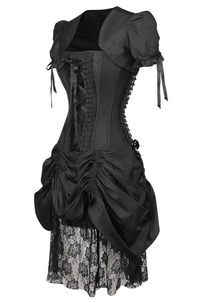 Midnight Black Leroy Steel Boned Corset Dress with Bolero