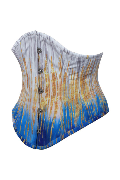 Celestial Blue Gold Abstract Drip Underbust Corset