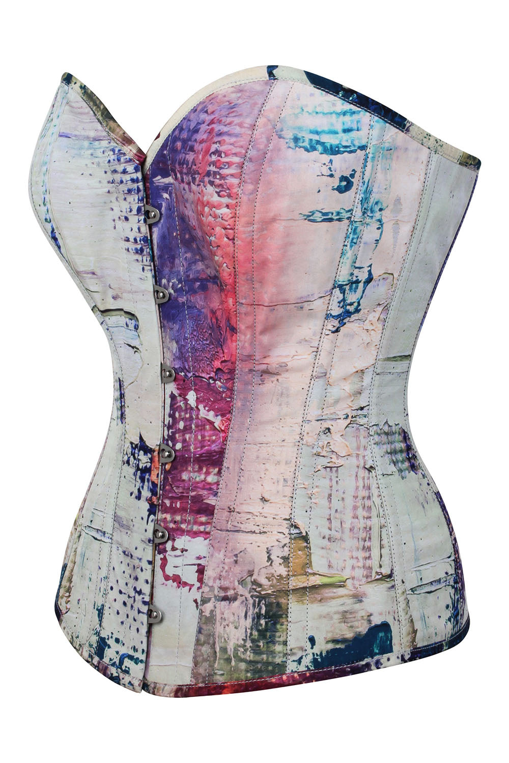 Abstract Patchwork Digital Print Overbust Steel Boned Corset