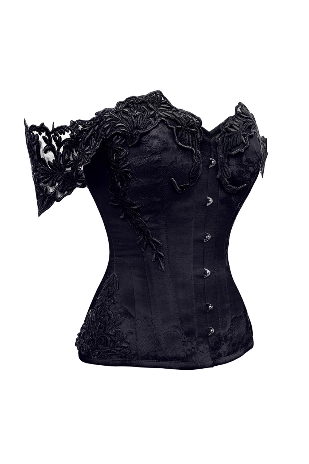Midnight Black Victorian Lace Cap Sleeve Overbust Corset