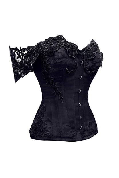 Midnight Black Victorian Lace Cap Sleeve Overbust Corset