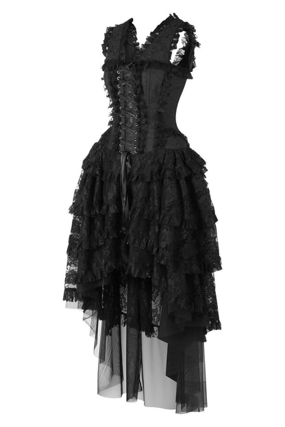 Black Anastasia Rococo Corset Dress with High-Low Skirt