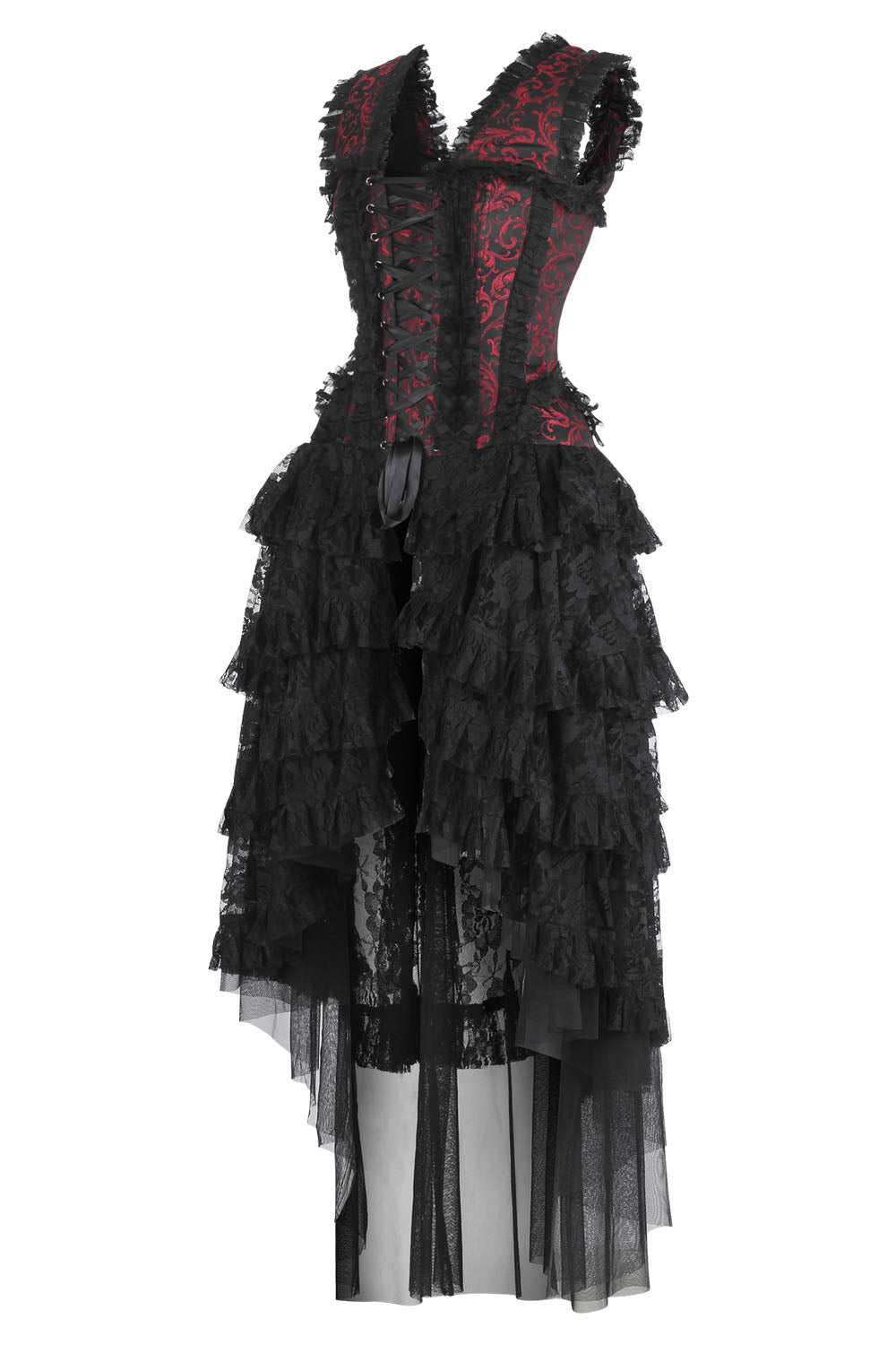 Crimson Anastasia Rococo Corset Dress with High-Low Skirt