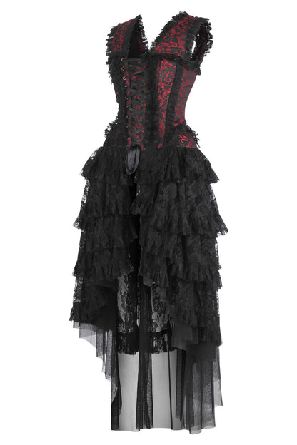 Crimson Anastasia Rococo Corset Dress with High-Low Skirt